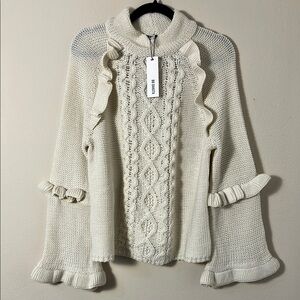 BB Dakota Ruffle Wide Sleeve Knitted Sweater Size Small